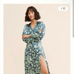 Anthropologie Blue and Green Midi Dress with Wrap Design